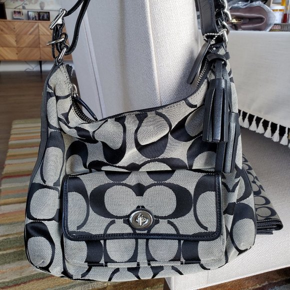 2 Piece Coach Set - Legacy Signature Shoulder Bag & Matching LG Trifold Wallet - Picture 1 of 11